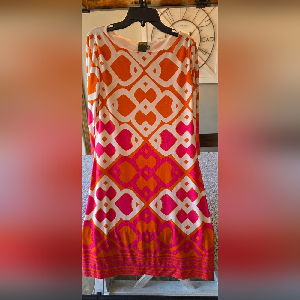 Taylor Orange and Pink Geometric Midi Dress